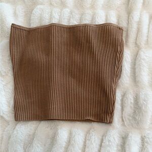 Babaton Brown Ribbed cropped top